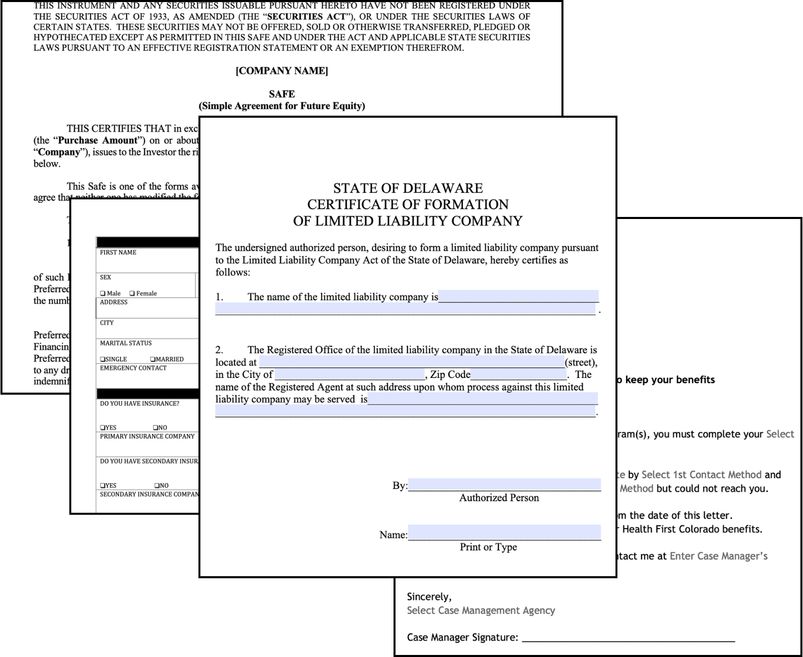 Example documents — forms, contracts, certificates
